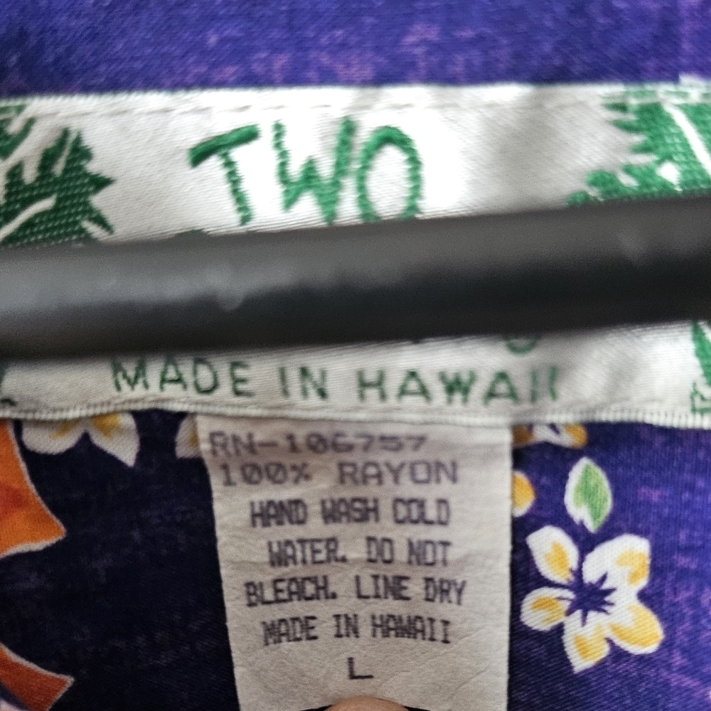 Two Palms Lei of Hawaii Blue Rayon Men's Hawaiian Shirt Size Large. - Picture 5 of 10